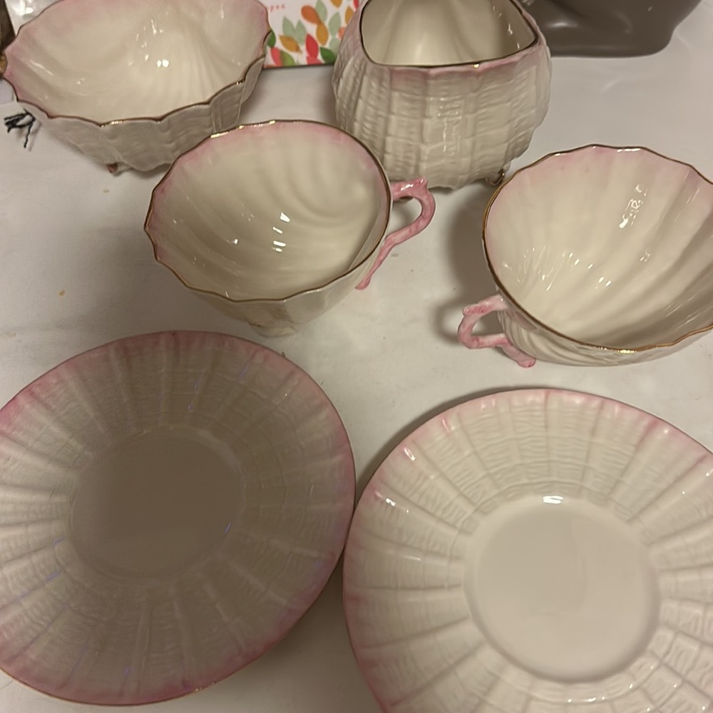 💕Rare Belleek Ireland pink shell tea set for two - Picture 12 of 12